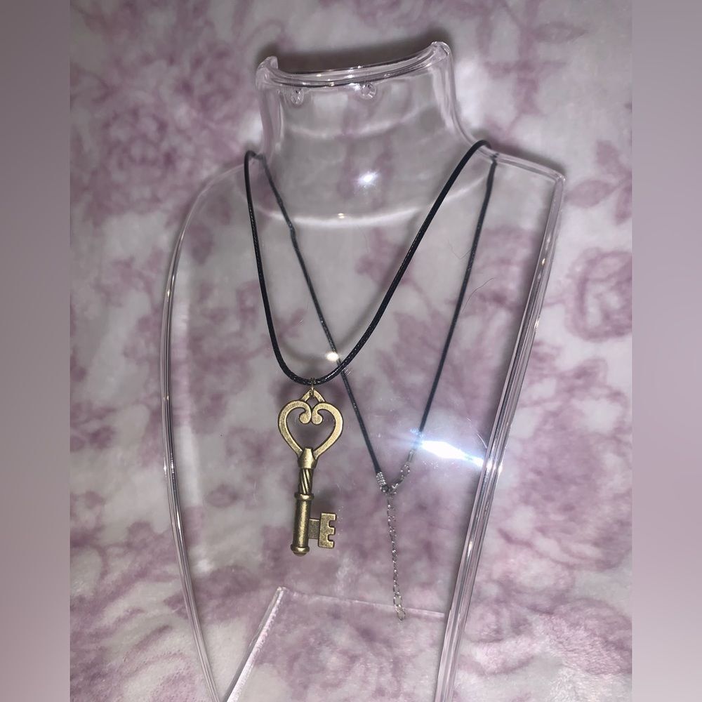 Brass Key Necklace with Heart Design